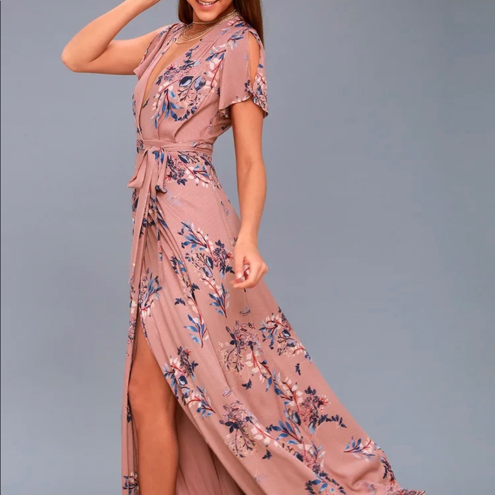 Fiorire Rusty Rose Floral Print Wrap Maxi Dress